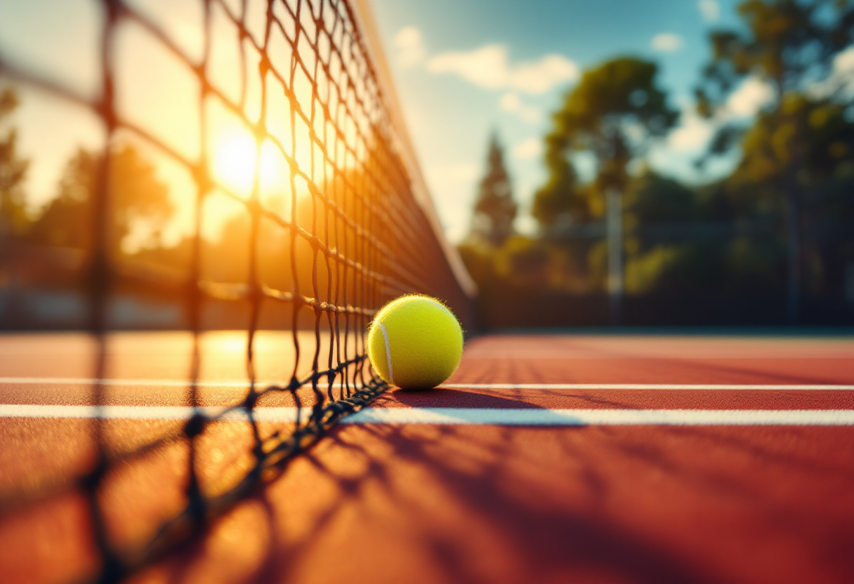 Lorenzo Musetti in azione durante un torneo di tennis