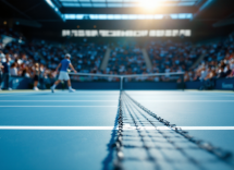 Sinner e Alcaraz in un match di tennis con commentatori